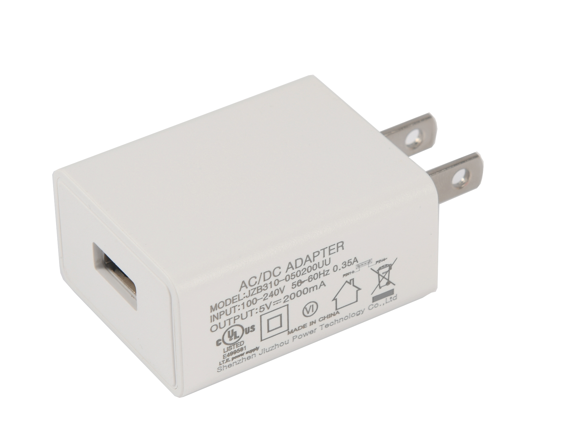 5V1A USB 白色美规充电器 